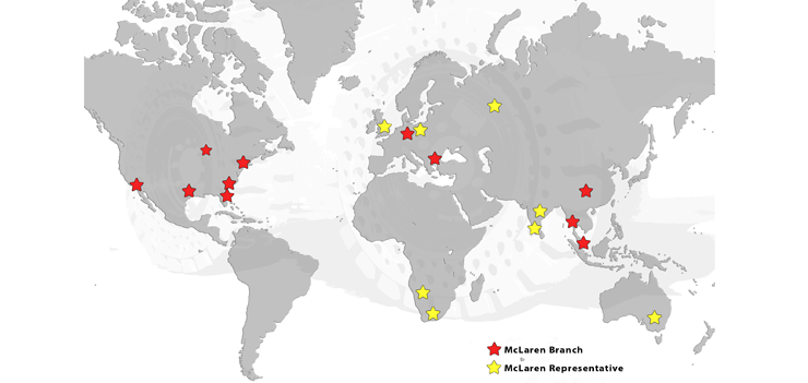 McLaren Contacts Map Map of McLaren warehouses and distributors